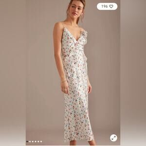 NWT Anthropologie Bardot Olea red blue white floral sleeveless ruffle midi dress